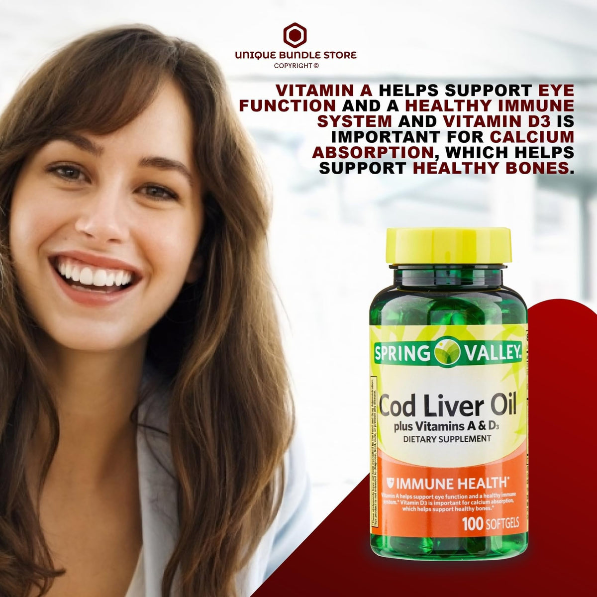 Cod Liver Oil Vitamins A & D3 100 Softgels Dietary Supplement Pack of 2 A19918