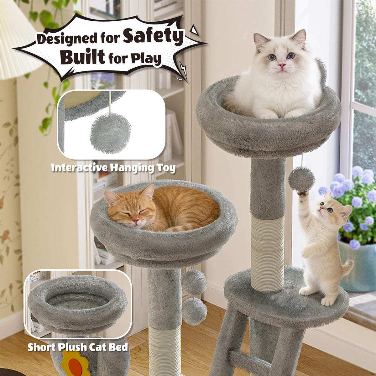72in Gray Multi-Level Cat Tree with Transparent Capsule O501187