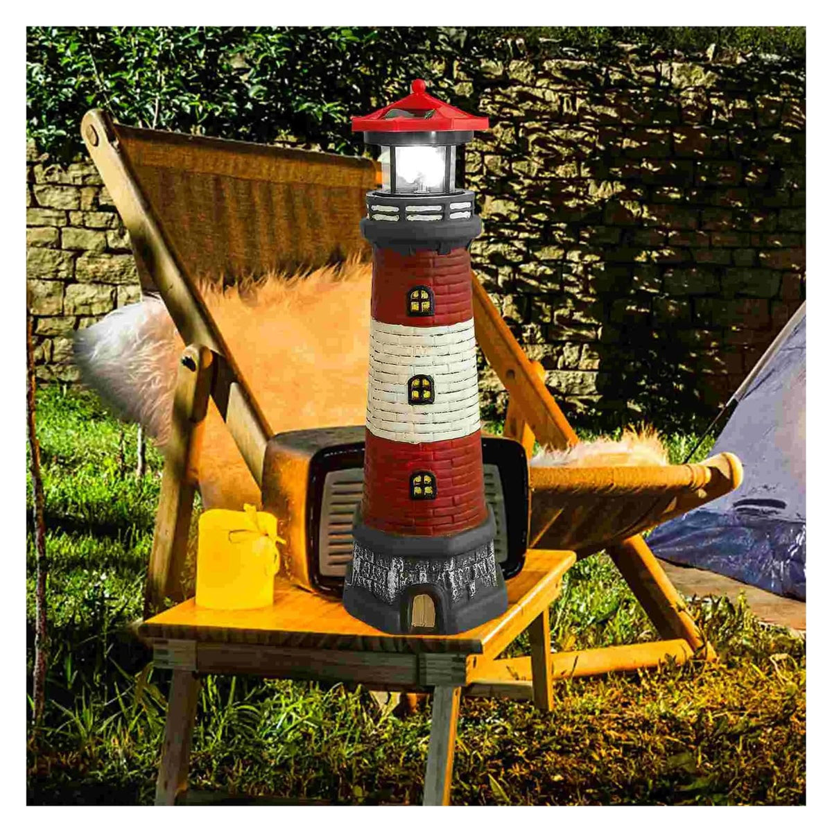 Solar Powered Lighthouse Rotating Beacon Red Resin Y92741