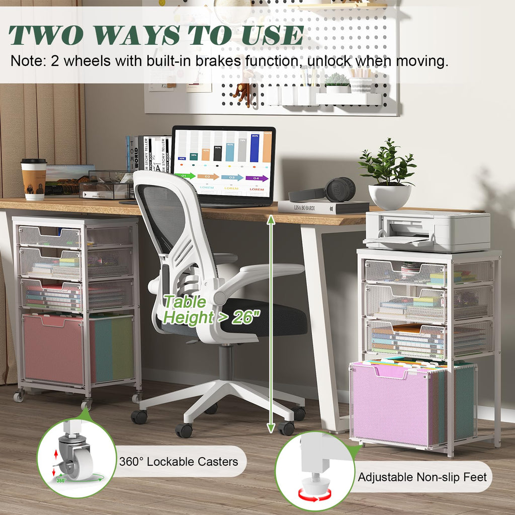 4 Drawer Rolling File Cart with Wheels, White R4308