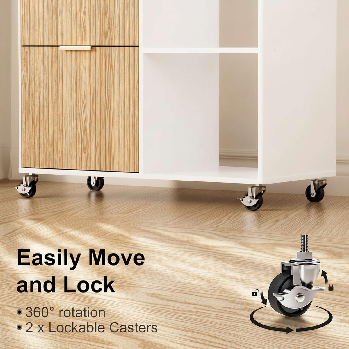 3 Drawer Fluted Mobile Filing Cabinet with Lock R136