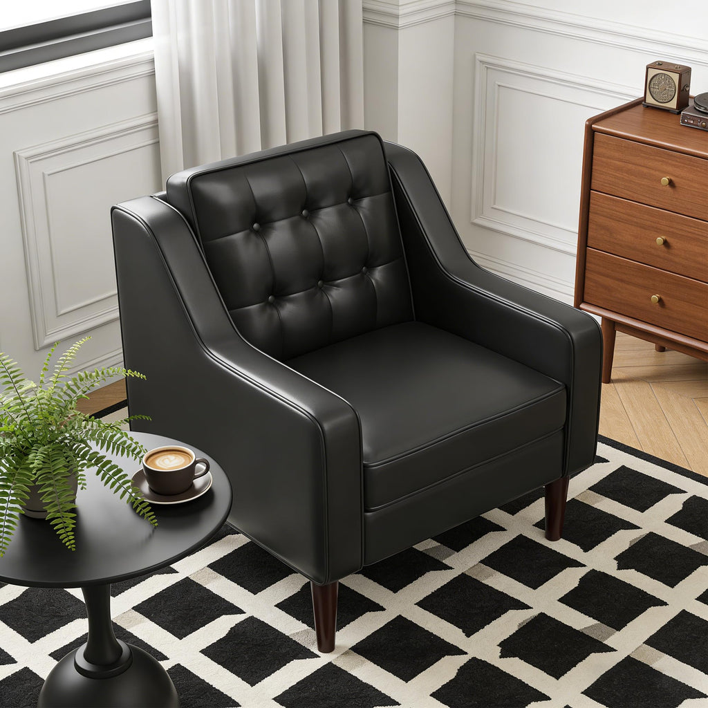 PU Leather Accent Chair Button-Tufted Upholstered Black F68356