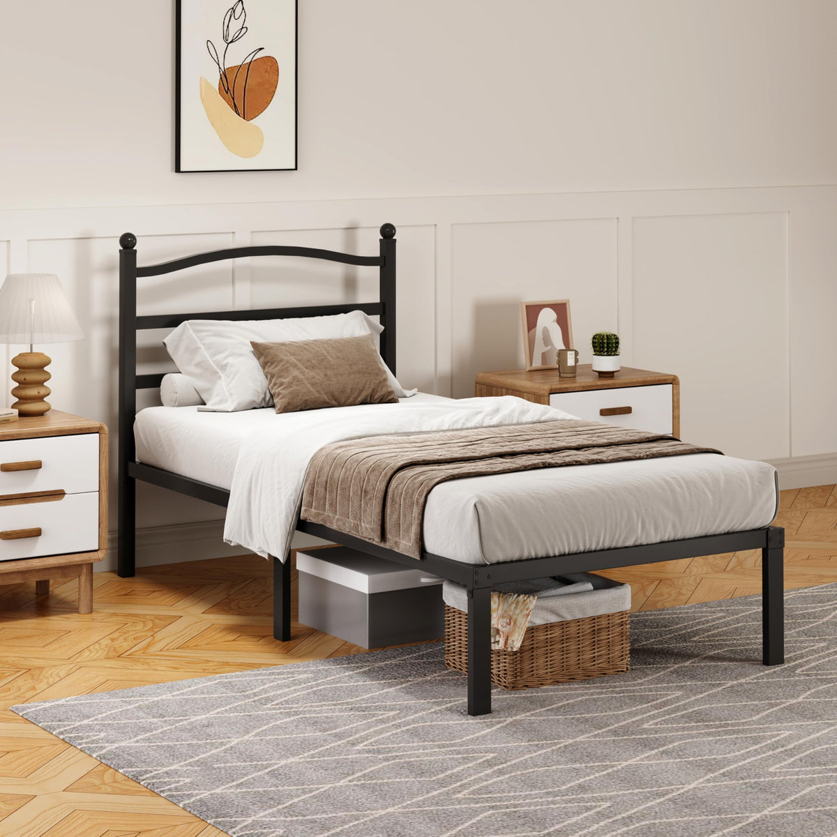 14 Inch Twin Size Metal Platform Bed Frame with Headboard J763523