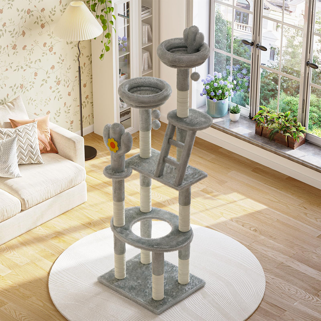 72in Gray Multi-Level Cat Tree with Transparent Capsule O501187