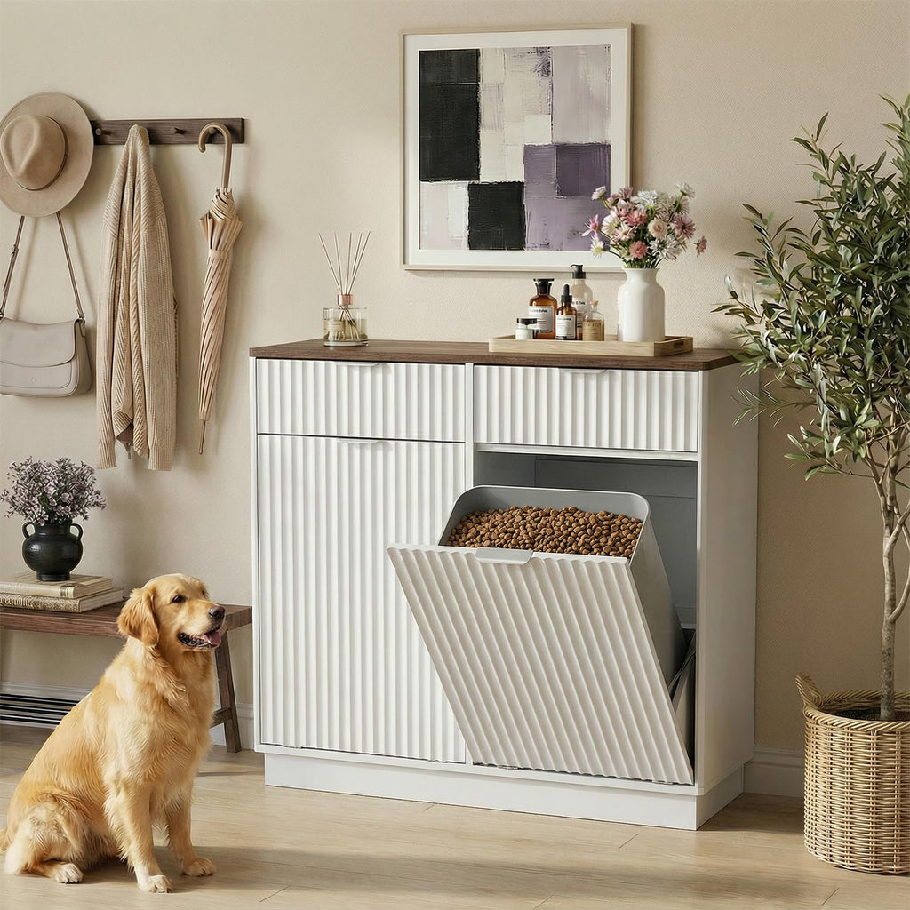 White Double Tilt Out Trash Can Cabinet S9084