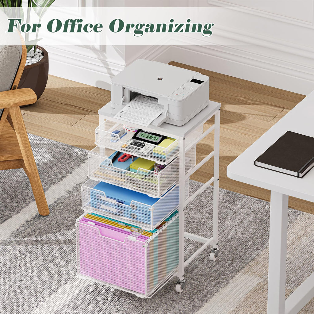 4 Drawer Rolling File Cart with Wheels, White R4308