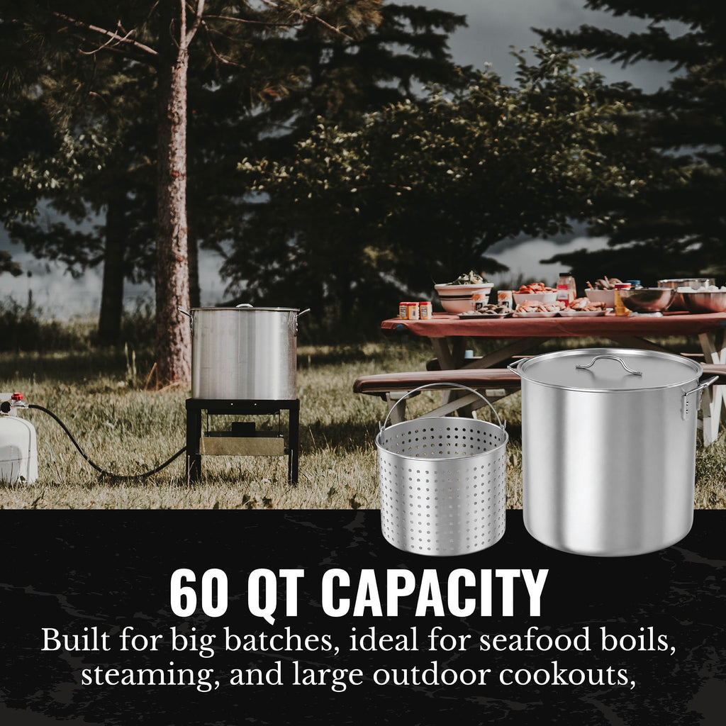 60Qt Aluminum Stock Pot with Strainer and Lid J6879