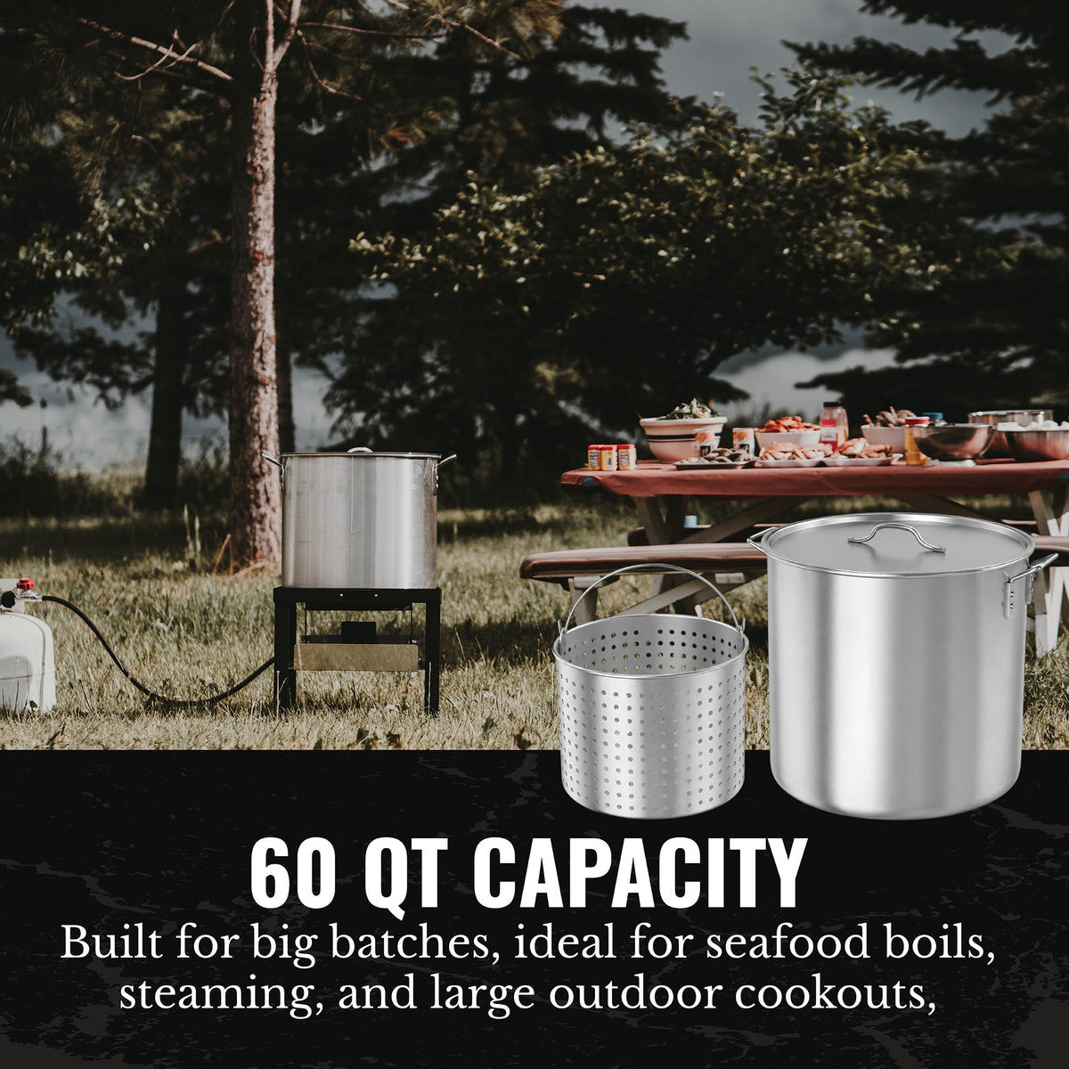 60Qt Aluminum Stock Pot with Strainer and Lid J6879