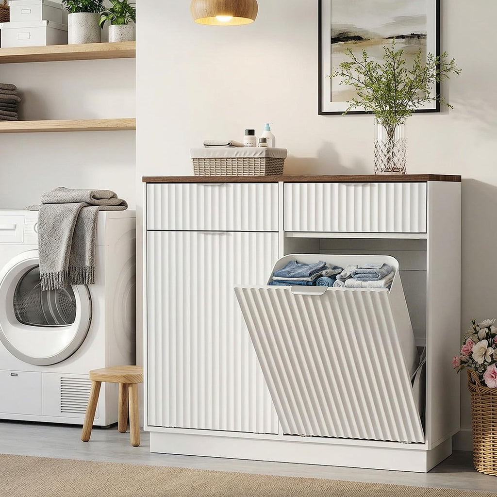 White Double Tilt Out Trash Can Cabinet S9084