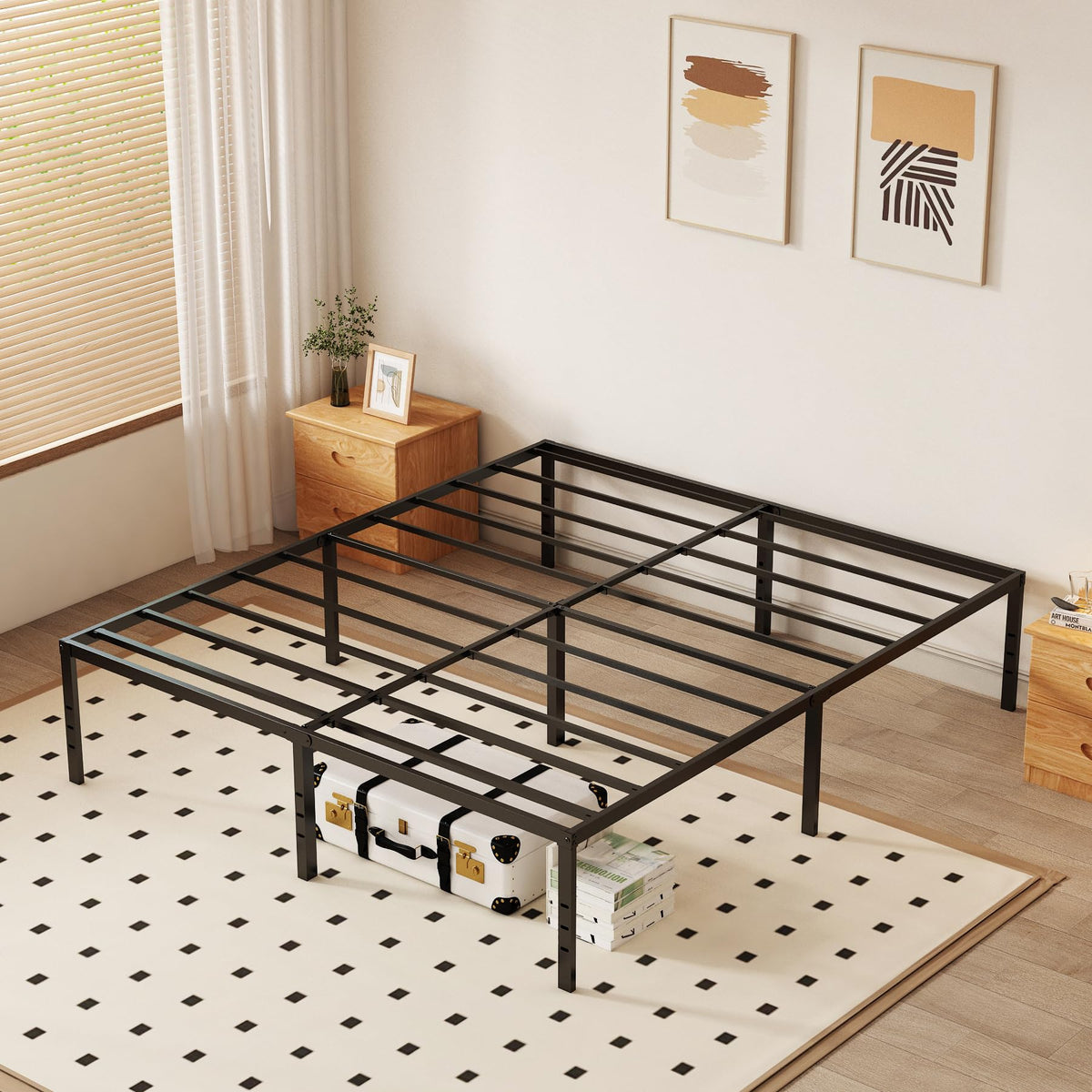 Queen 18 Inch Metal Platform Bed Frame, Black W249506