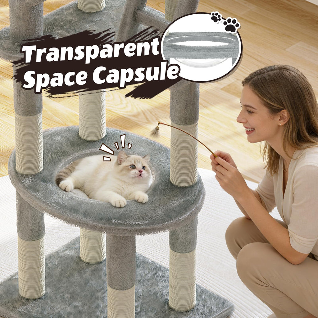 72in Gray Multi-Level Cat Tree with Transparent Capsule O501187
