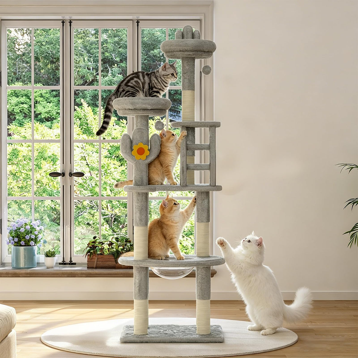 72in Gray Multi-Level Cat Tree with Transparent Capsule O501187