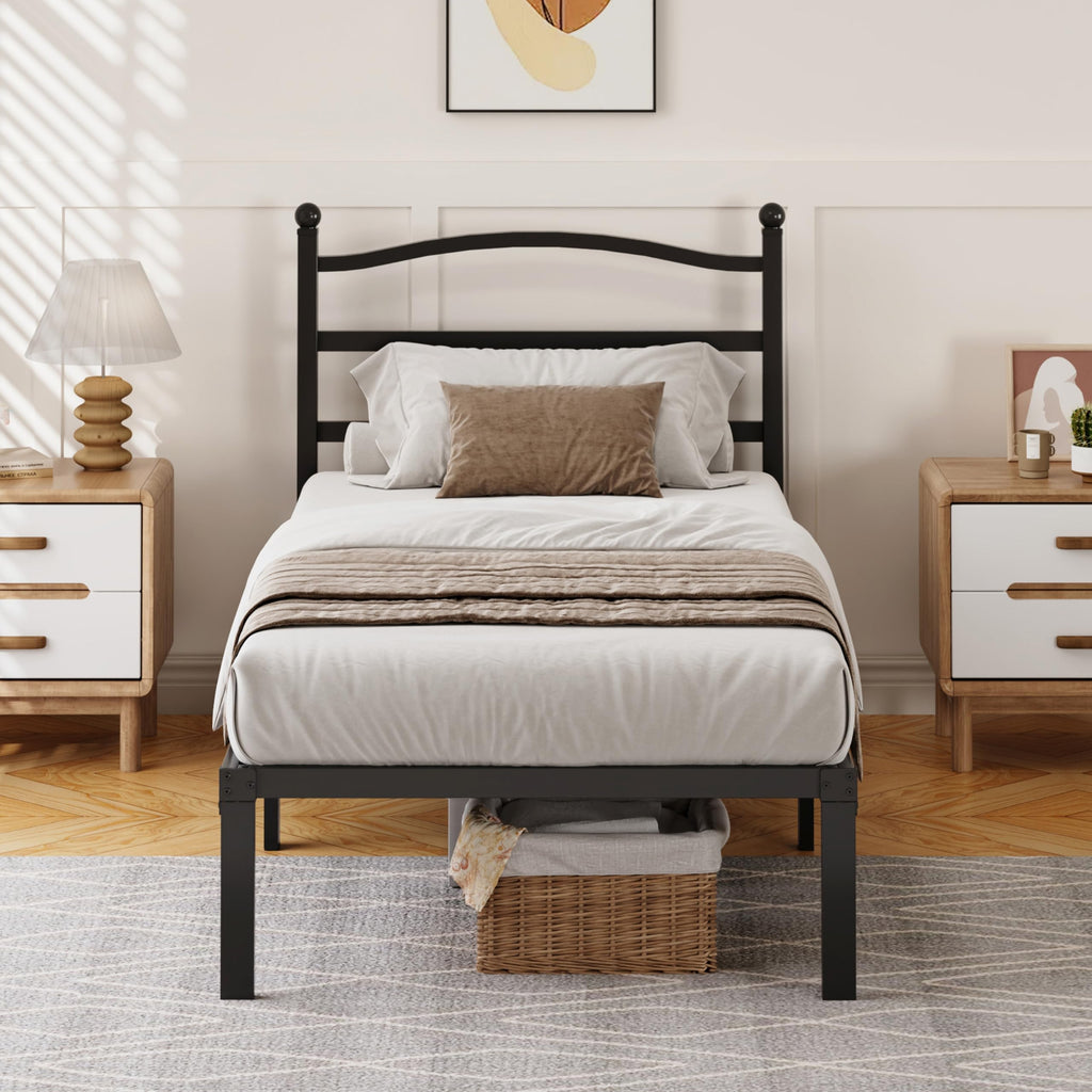 14 Inch Twin Size Metal Platform Bed Frame with Headboard J763523