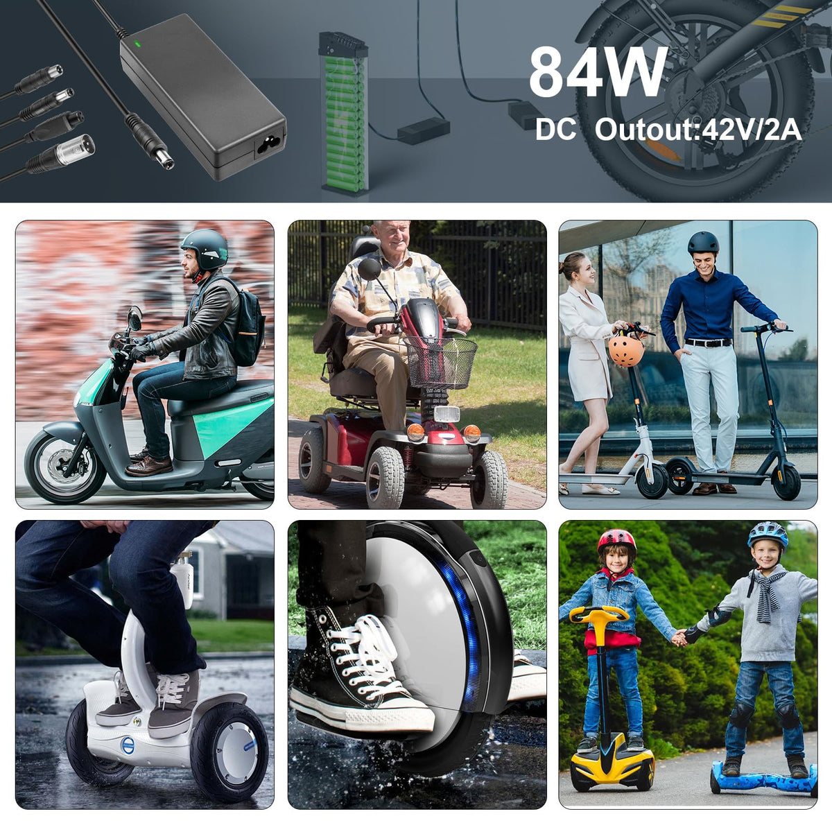 42V 2A Electric Scooter Charger with 7 Plugs Y412279