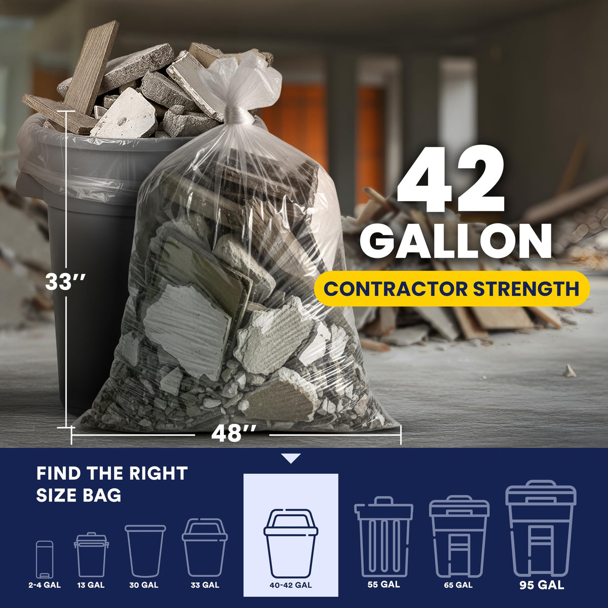 42 Gallon Clear Heavy Duty Trash Bags 4.0 Mil 50 Case M674452