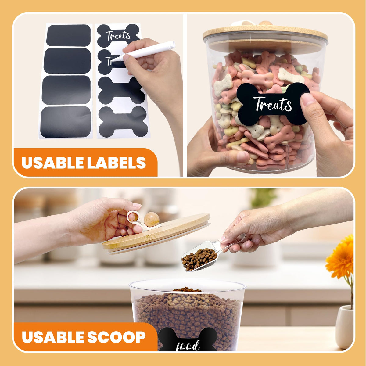 3 Pack Airtight Dog Food Storage Container with Bamboo Lids X7863