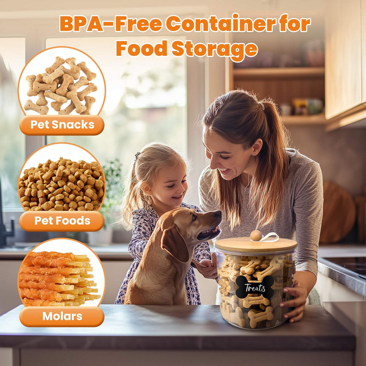 3 Pack Airtight Dog Food Storage Container with Bamboo Lids X7863