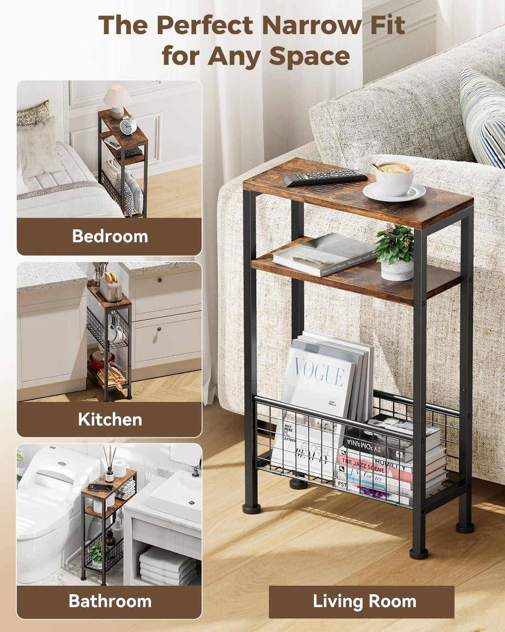 Narrow 3-Tier Wooden Side Table J929279