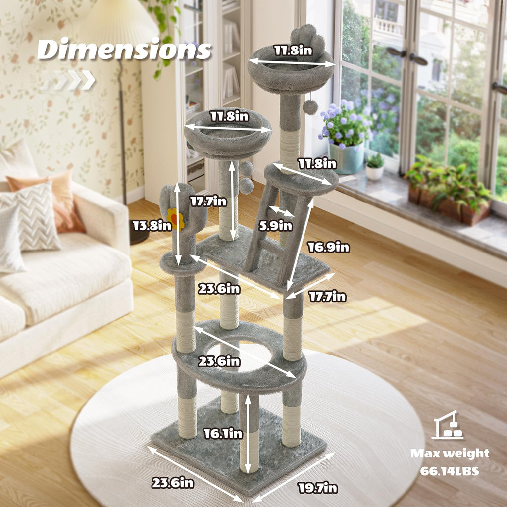72in Gray Multi-Level Cat Tree with Transparent Capsule O501187