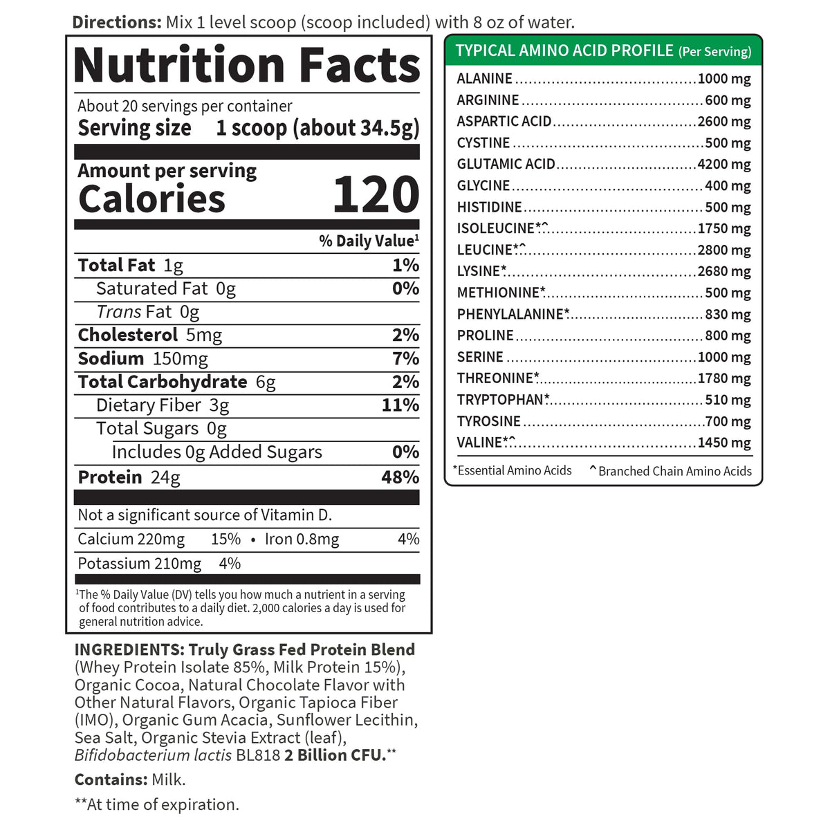 Grass Fed Whey Protein Powder, Chocolate, 20 Servings R83293