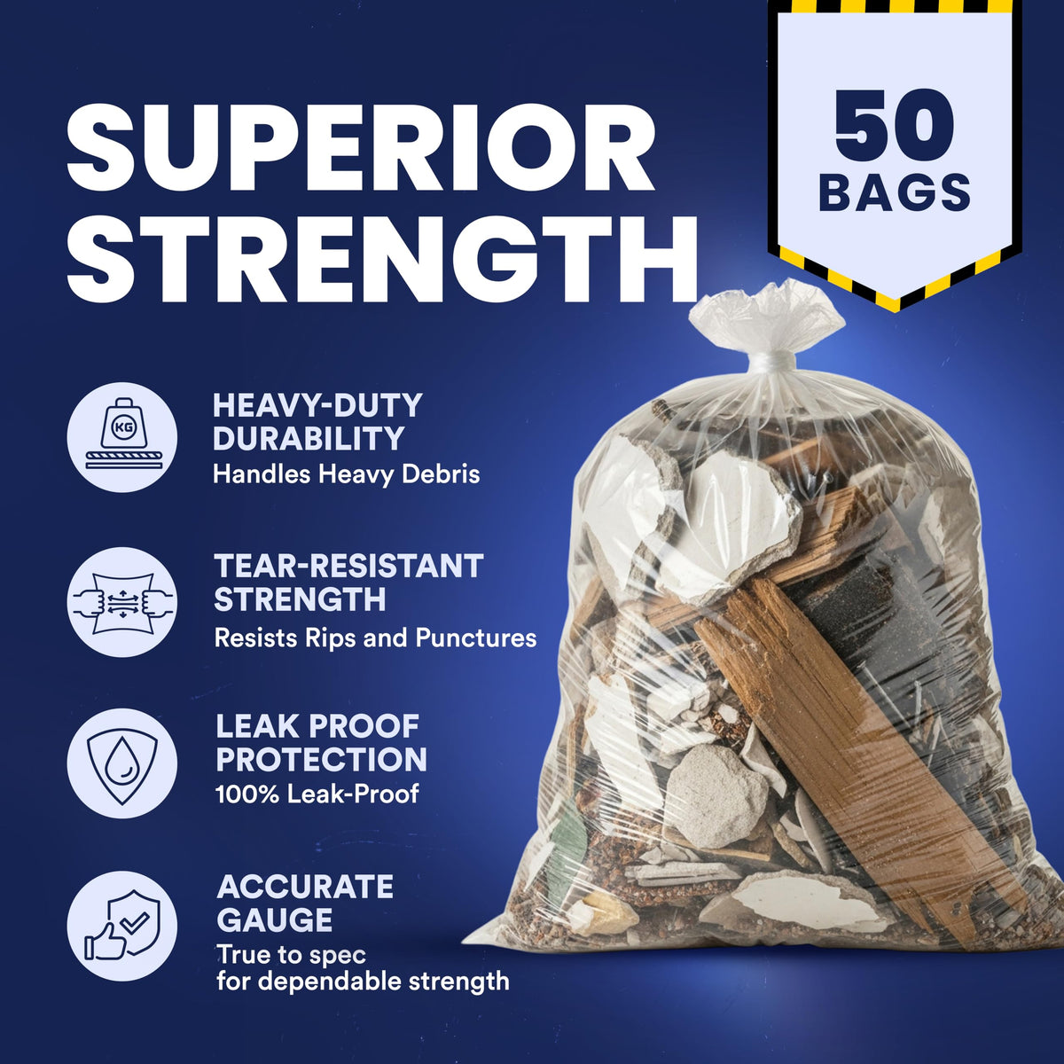 42 Gallon Clear Heavy Duty Trash Bags 4.0 Mil 50 Case M674452