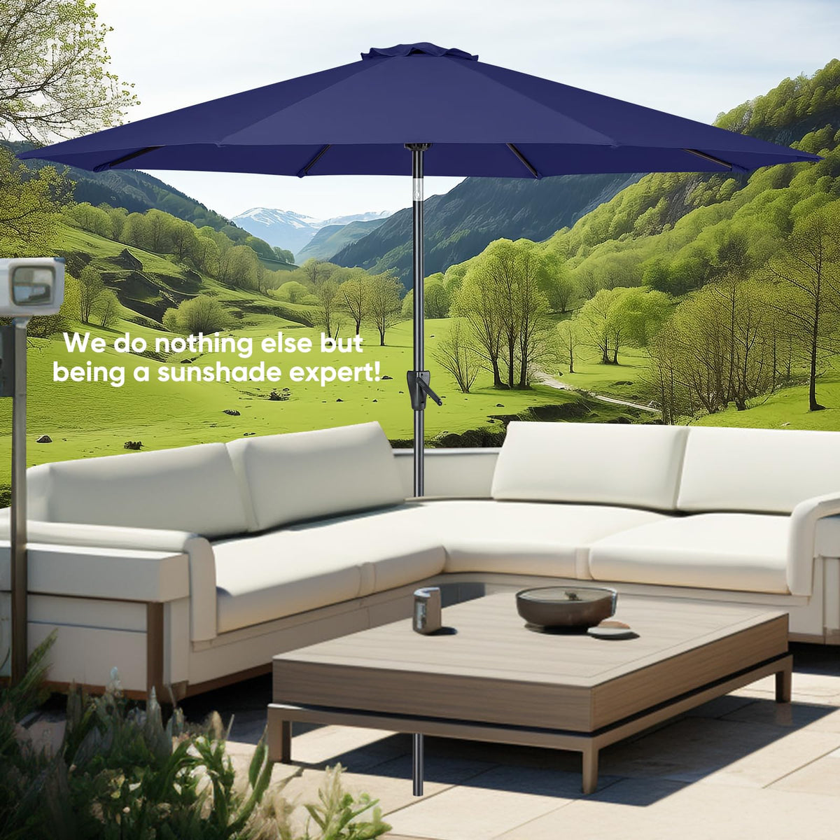 Patio Market Outdoor Table Umbrella with Push Button Tilt and Crank X486