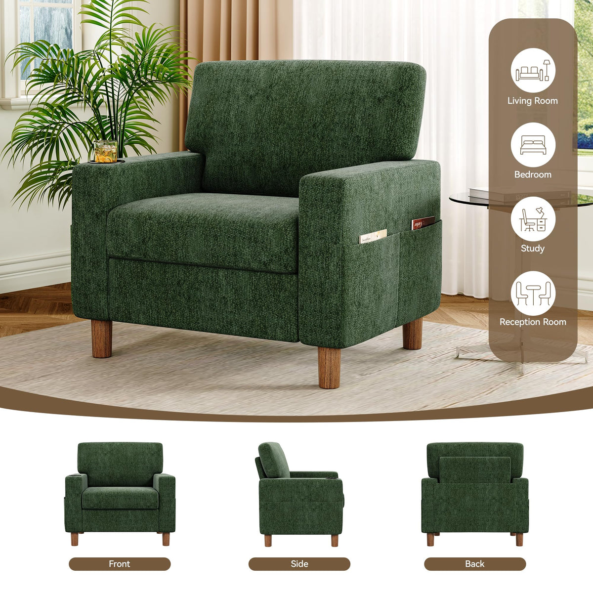 Green Mid Century Modern Accent Chair Set of 2 Y3099