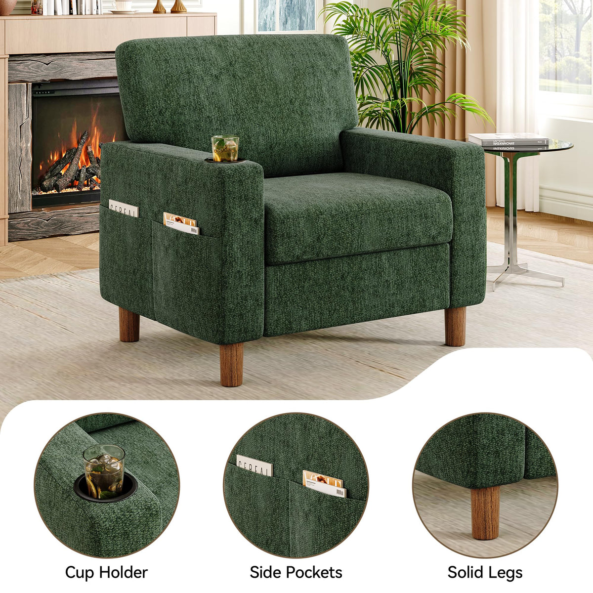 Green Mid Century Modern Accent Chair Set of 2 Y3099