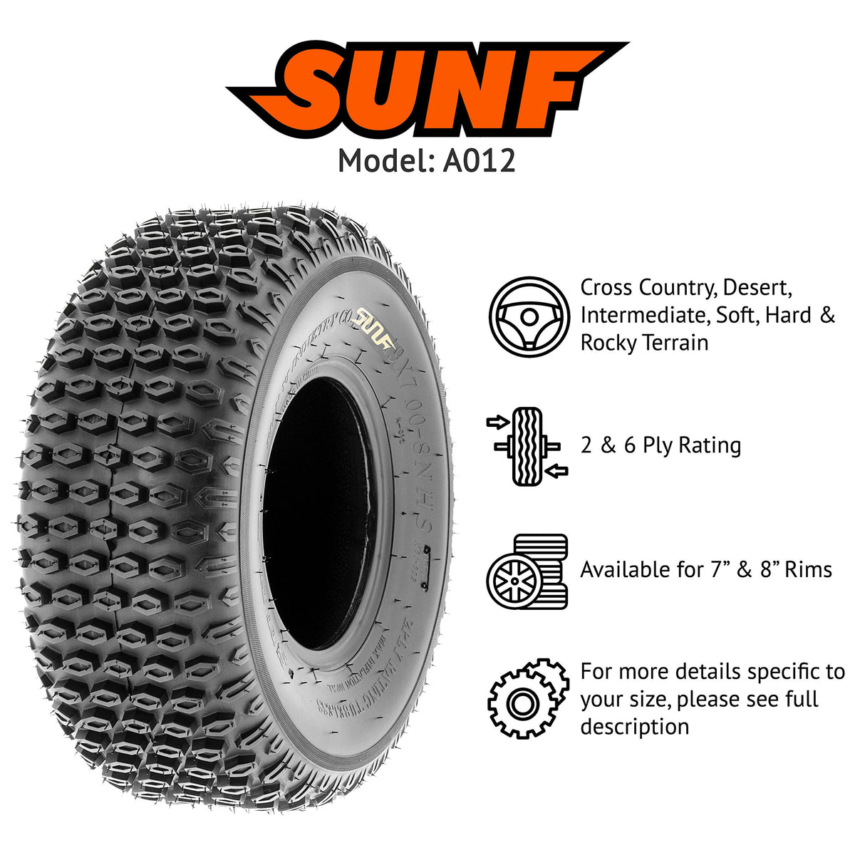 19x7-8 Tubeless 2 Ply Tire F74110