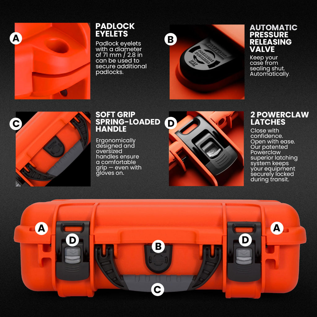 Orange Waterproof Camera Hard Case with Cubed Foam S2436