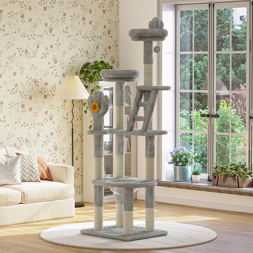 72in Gray Multi-Level Cat Tree with Transparent Capsule O501187