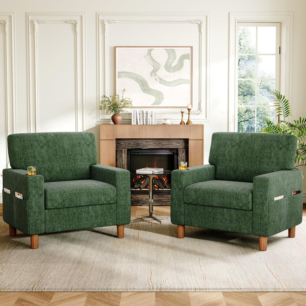 Green Mid Century Modern Accent Chair Set of 2 Y3099