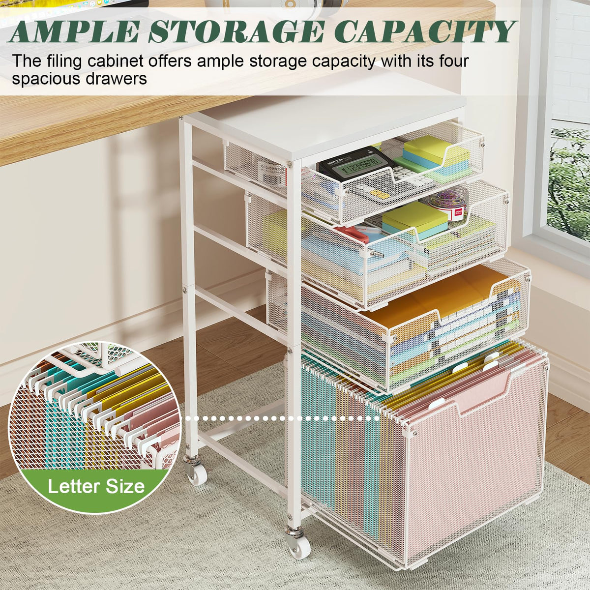 4 Drawer Rolling File Cart with Wheels, White R4308